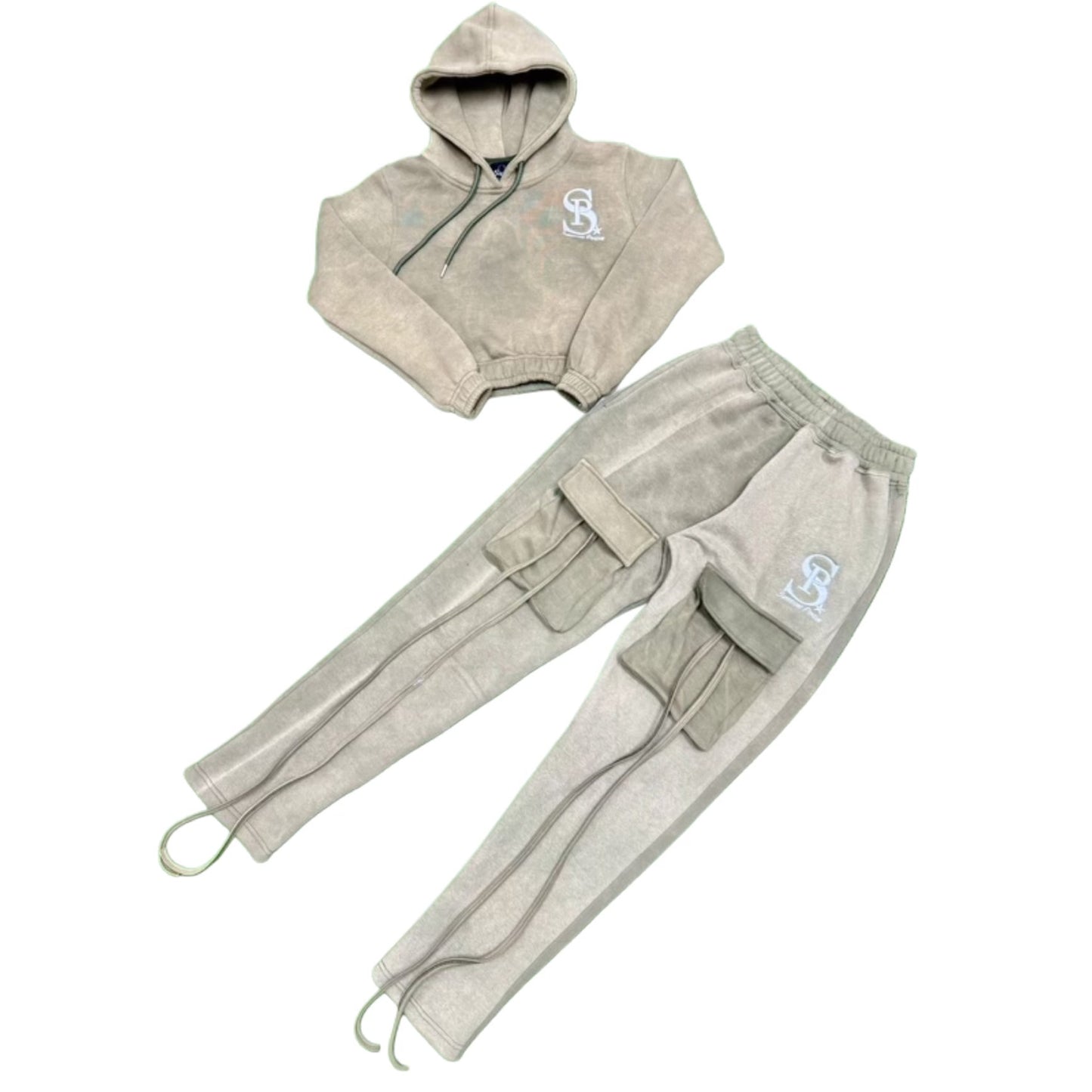 SP green acid wash crop sweatsuit