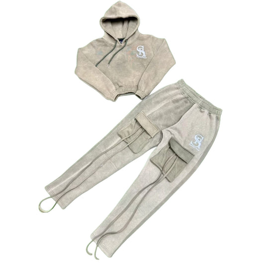 SP green acid wash crop sweatsuit