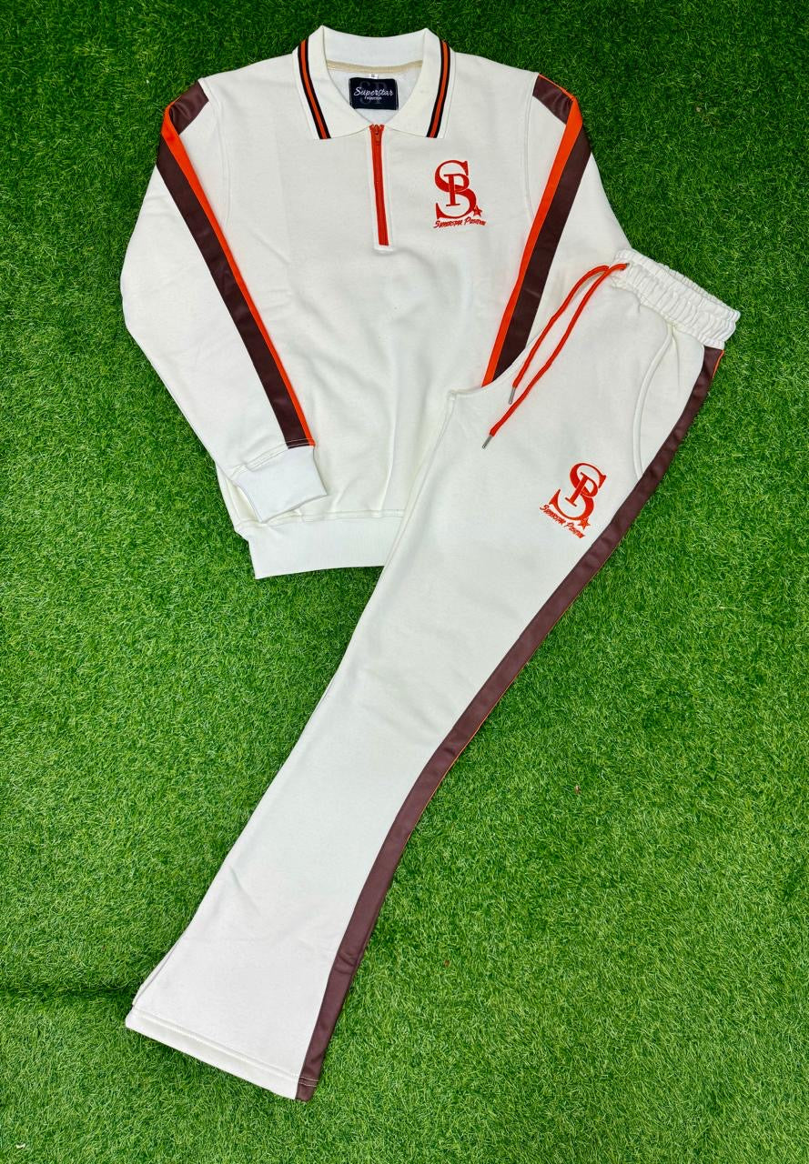 (New) Cream/Orange & Brown quarter zipper SP sweatsuit