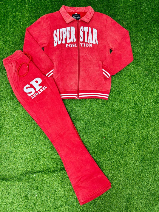 (New) Red/White Acid Wash Collared full zipper sweatsuit (V-Day Edition)
