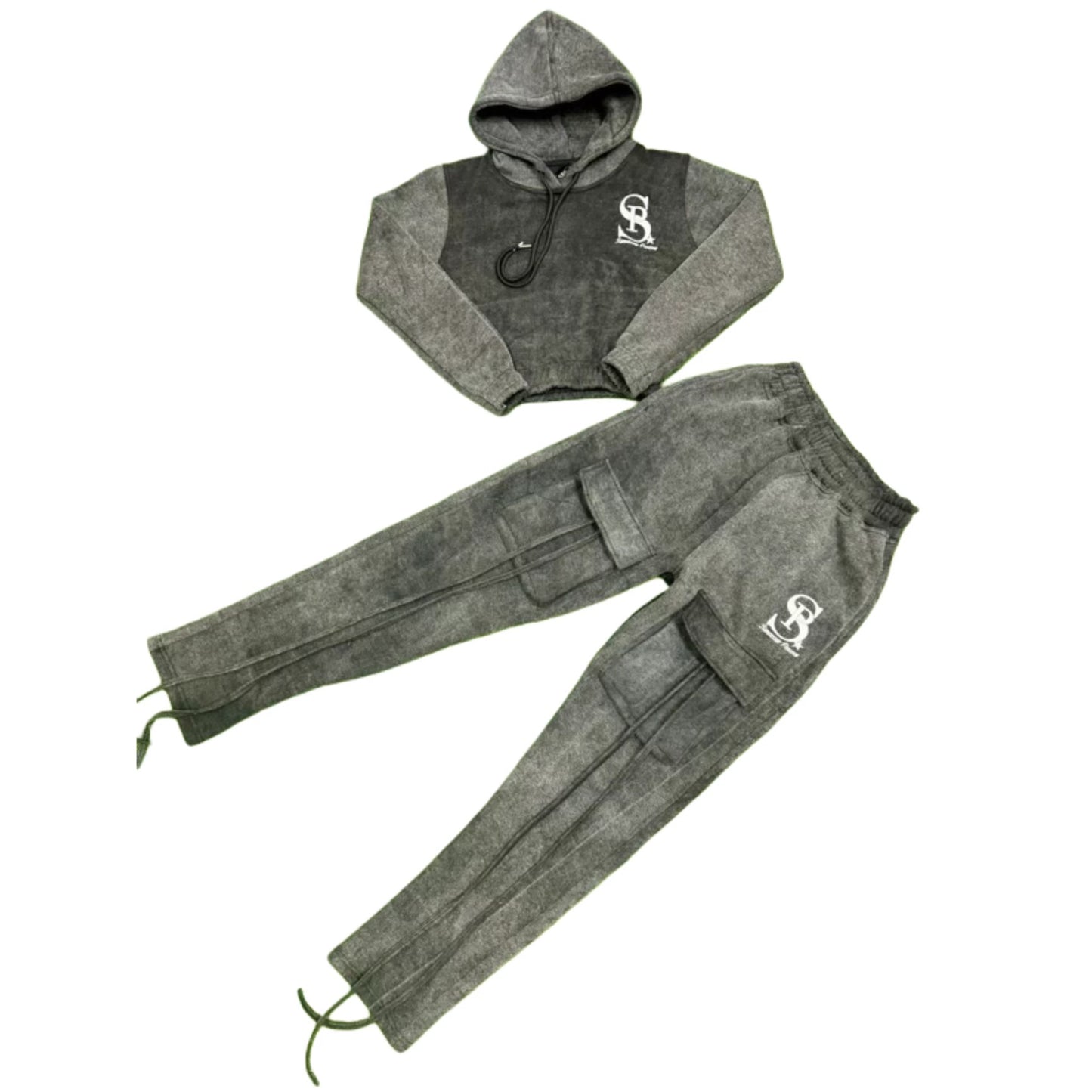 SP Black acid wash crop sweatsuit